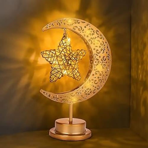 HEDAQI Enchanted Lunar Star Table Lamp, Cordless Battery Operated LED Crescent Moon Light, Hanging Star Lamp Decorative Night Light Home Bedroom Decor Gift