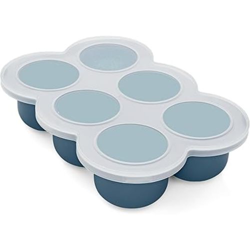 Baby Silicone Freezer Tray with Clip on Lid, 6 x 3 OZ Baby Silicone Freezer Molds, Silicone Storage Container for Homemade Baby Food, Fruit Purees & Vegetables (Midnight Blue)