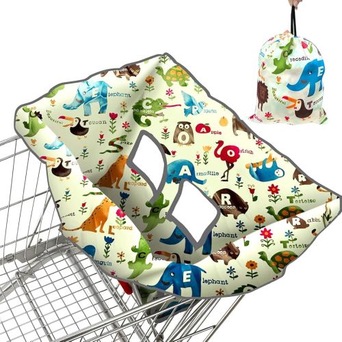 Shopping Cart Cover for Baby, High Chair Cover, Cart Cover for Babies, Kids& Toddlers, Portable 2-in-1 Design, Includes Free Carry Bag for Market and Resturant Use(Cute Zoo)