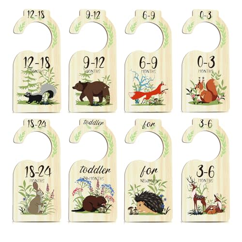 XUANYILAN Baby Closet Dividers,8 PCS Adorable Wooden Double-Sided Toddler Clothes Organizer,Boy & Girl Nursery Size Dividers,24 Months for Nursery Beautiful Decor