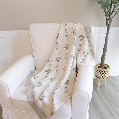 Crane Baby 100% Organic Cotton Knit Baby Blanket with Poppy Design, Soft Reversible Stroller and Crib Blanket, Gender Neutral Multicolor Bohemian