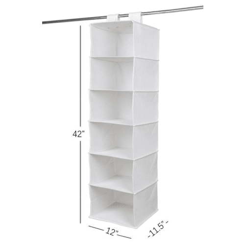 Mainstays Closet Storage Organizer, 6 Shelf Hanging Closet Organizer, Non Woven, Arctic White