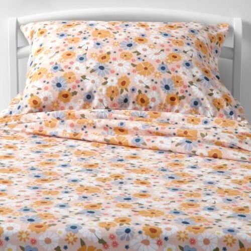 Toddler Vintage Floral Print Cotton Kids' Sheet Set - Pillowfort™: Percale, 3-Piece, Standard Crib/Toddler Bedding