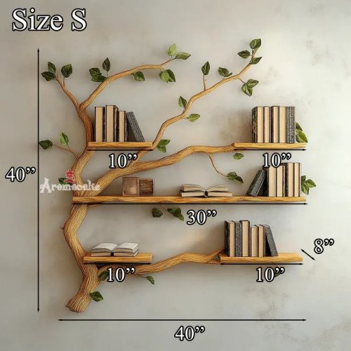 Mid Century Wood Tree Bookcase Wall Mounted Shelf SINLTBS021
