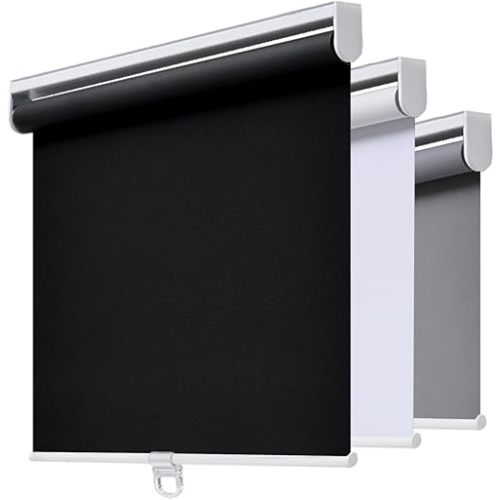 AOSKY Cordless Roller Shades Blackout Blinds for Windows Room Darkening Rolled Up Shades with Spring System, UV Protection Window Shades Door Blinds for Home and Office (47" W x 72" H, Black)