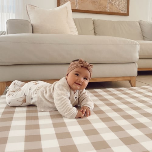 Large Gingham Play Mat - Latte