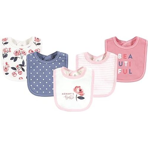 Touched by Nature Unisex Baby Organic Cotton Bibs, Bubblegum Floral, One Size
