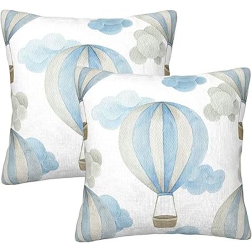 Hot Air Balloons Throw Pillow Cover 16x16 Inch Decorative Pillow Cases Soft Throw Pillows for Living Room Bedroom Sofa Couch Cushion Cover Set of 2