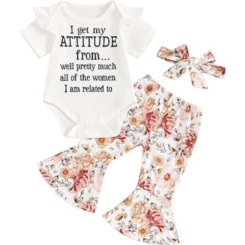 Newborn Baby Girl Clothes Mamas Girl Romper Top Floral Bell-Bottoms Pants+Headband Infant Cute Summer Outfits