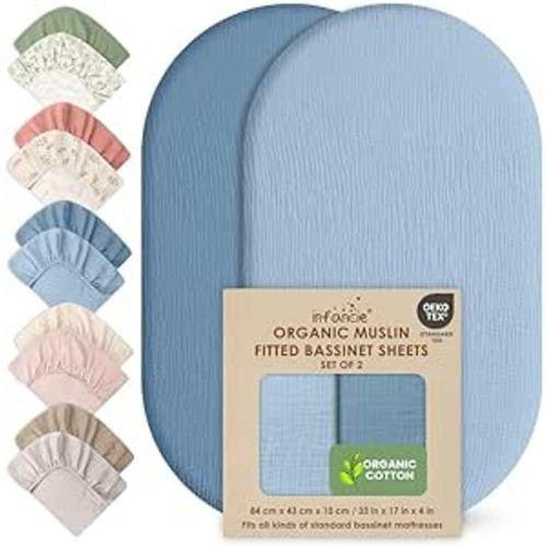 100% Organic Cotton Muslin Baby Bassinet Baby Sheet 33 X 17 Inch Soft Breathable Lightweight Stretchable Bed Sheet 2 Pack Gentle On Skin Durable Snug Fit Sheet for Newborn Bassinet Mattress