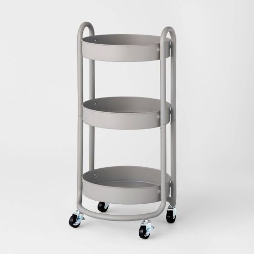 3 Tier Round Metal Utility Cart Black - Brightroom™: Rolling Storage With Casters, Powder-coated Steel, 31.44" Height