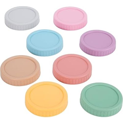 Wide Mouth Mason Jar Lids - ChefBee 8PCS Colored Mason Plastic Lids Wide Mouth, Leak Proof Plastic Canning Covers for Jars, Reusable Can Covers Tops Caps with Rings for Ball, Kerr and More