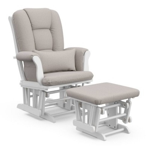 Storkcraft Tuscany Glider Nursery Rocking Chair and Ottoman - White/Taupe Swirl