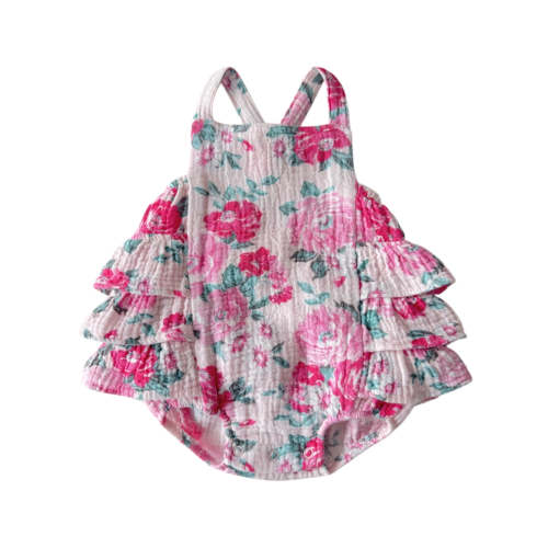 Muslin Ruffle Sunsuit, Pink Splendor