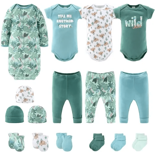 The Peanutshell Newborn Clothes & Accessories Gift Set -16 Piece Layette Set - Wild Jungle - Fits Newborn to 3 Months