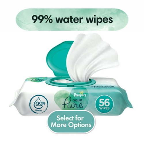 Pampers Aqua Pure Baby Wipes, 56 Count, 99% Water, Perfume Free, Sensitive Skin
