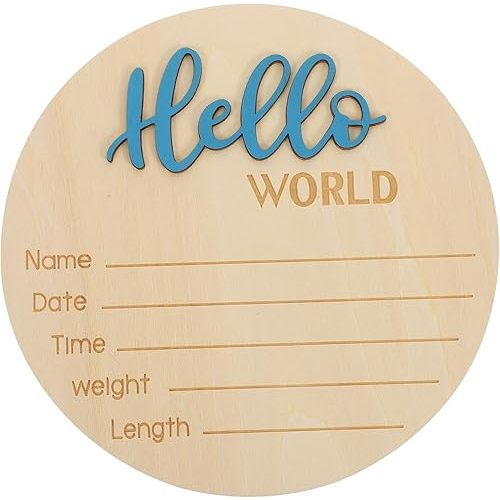 Baby Announcement Sign, 5.9 Inch Wooden Name Sign for Newborn, Hello World Wooden Plaques for Boys and Girls, Baby Shower Party Supplies