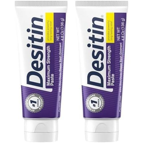Desitin Maximum Strength Baby Diaper Rash Cream, 40% Zinc Oxide for Treatment, Relief & Prevention, Hypoallergenic, Phthalate- & Paraben-Free Paste, Protects Skin for 12 Hours, 4.8 oz (Pack of 2)