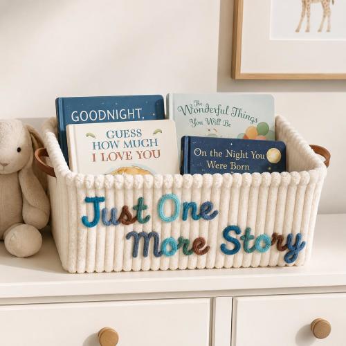 Personalized Baby Shower Basket, Storytime Basket, Just One More Story, Baby Shower Gifts, Book Basket Baby book Organizer Baby Book Storage