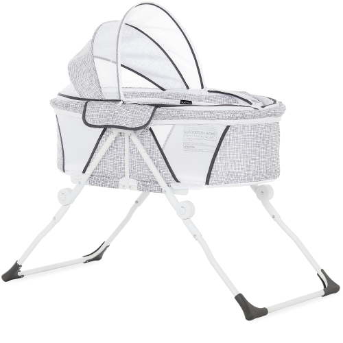 Dream On Me Karley Plus Baby Bassinet with Removable Double Canopy, Cool Grey, Easy and Quick Fold