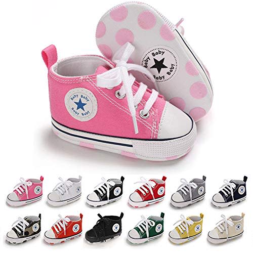 KKIIDDSS Unisex Baby Girls Boys Canvas High-top Shoes, Newborn Infant Anti-Slip Soft Sole Frist Walking Breathable Sneakers
