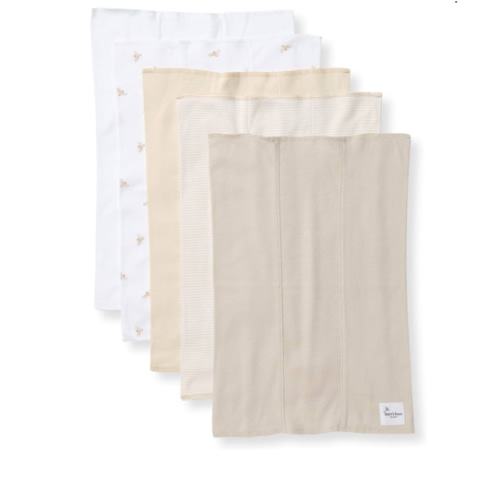 Burt's Bees Baby Infant Burp Cloths, 100% Organic Cotton Extra Absorbent Soft Fabric Drool Cloths, 5-Pack Newborn Must-Have Essential Large Burping Cloths, One Size 17 x 11.75 Inches