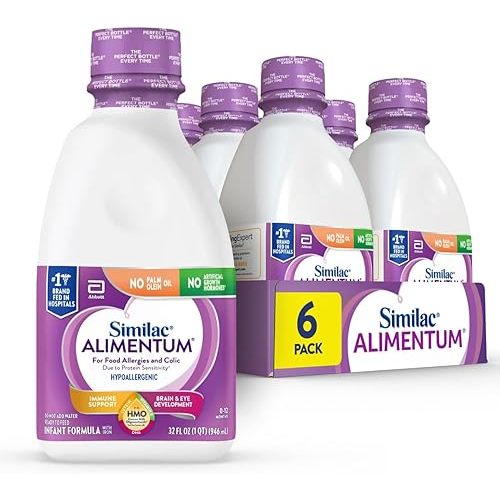 Similac Alimentum With 2'-FL HMO Hypoallergenic Infant Formula, for Food Allergies and Colic Due to Protein Sensitivity, Ready-to-Feed Baby Formula, 32-fl-oz Bottle, Pack of 6