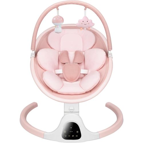 Baby Swing for Infants, Infant Swing with 5 Swing Speed, Built-in Soothe Melodies, 5-Point Harness, Electric Infant Swing with Bluetooth for Indoor & Outdoor Use (Pink)