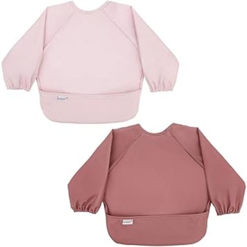 ALVABABY Baby Bibs Mess Proof Baby Bib Full Sleeve 2 Packs Waterproof Bib for Toddlers Tug Proof Closure Waterproof Washable Adjustable Girls Feeding Bib 2WDJ05-CA