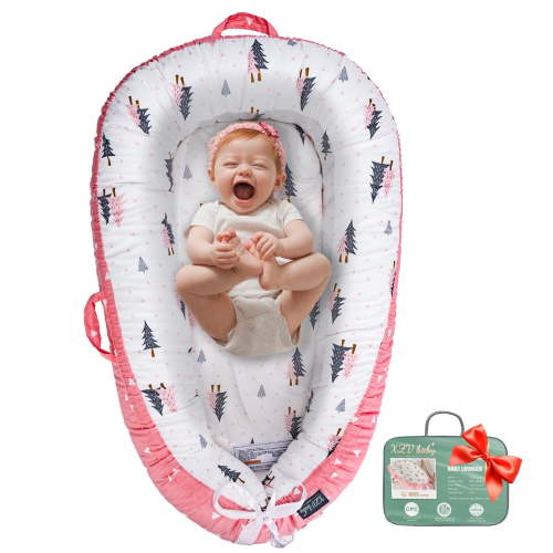 Baby Lounger for Newborn 0-24 Months, Infant Lounger with Breathable Soft Cotton Cover, Portable Baby Nest for Home & Travel, Lightweight Newborn Essentials Baby Shower Gifts(pink forest))