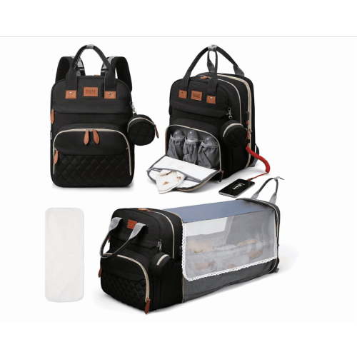 3 In 1 Diaper Bag Backpack Foldable Baby Bed Waterproof Travel Bag with USB Charge Diaper Bag Backpack with Changing Bed 3 types