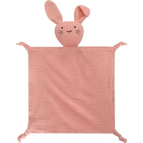 Organic Cotton Muslin Bunny Lovey Blanket, Soft & Breathable Security Blanket for Newborns, Unique Baby Gifts for Boys and Girls (Bunny-Pink)