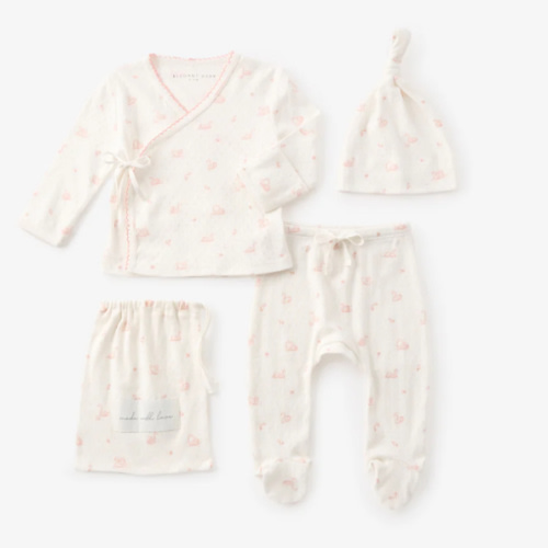 Pink Swan Print Organic Cotton Pointelle Layette 3 Pc Gift Set – Elegant Baby