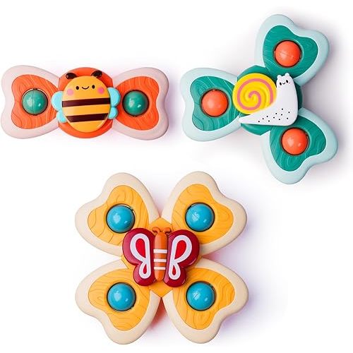LiKee Strong Suction Cup Fidget Spinnerz Sensory Bath Toys for Baby 12 18 Months Airplane Car Travel Table & Window Toys for 1 2 Year Old Toddler Boys and Girls (Snail)