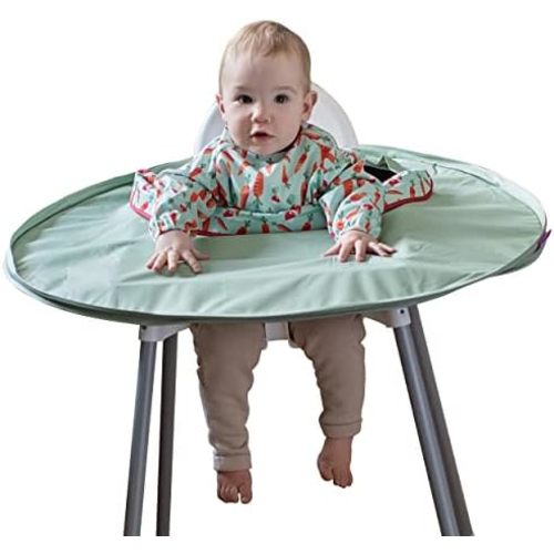 Tidy Tot- Baby Bib & Tray Kit - Mess Proof Long Sleeve Smock Attaches to Feeding Mat, Waterproof Bib - Fits Babies 6-24 Month