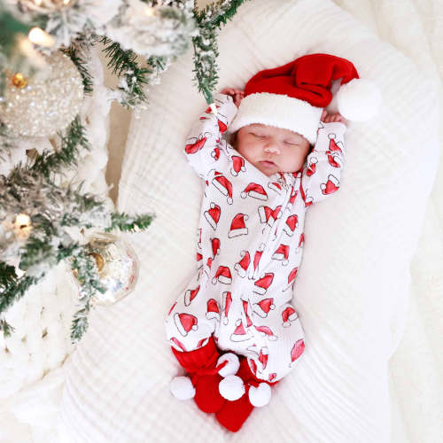 Santa Baby Bamboo Waffle Zipper Footie