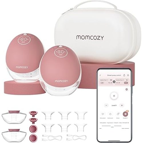 Momcozy Breast Pump Hands Free Upgraded Mobile Flow | M9, App Discreet Control with Personalized Multi-Modes & 15 Levels, Wearable Breast Pump 24mm, 2 Pack Cozy Red