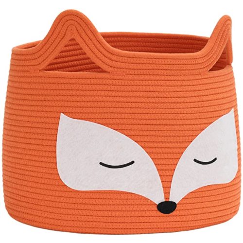 Large Cute Fox Basket, Baby Nursery Basket for Toys, Clothes, Gifts, Towels, Kids Laundry Basket, Gift Animal Baskets for Kids, Pet Toy Basket, 15.7" L x 11.8" H, Orange