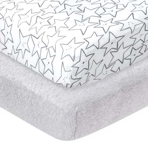 Little Star Gray Cotton Fitted Sheets, Crib Bed, (2 Count)