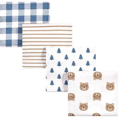 Hudson Baby Unisex Baby Cotton Flannel Receiving Blankets, Little Bear, One Size