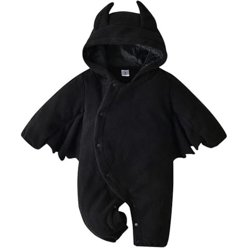 Infant Baby Bat Costume Halloween Costumes Polar Fleece Hooded Romper with Big Ear Onesie Unisex 2pcs 3-20 Months
