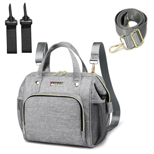 5-in-1 Small Diaper Bag Backpack Convertible Tote with 9 Pockets (2 Insulated Bottle Pockets), Waterproof Oxford Cloth Mini Diaper Purse for Quick Trips, Gray | 2 Insulated Pockets