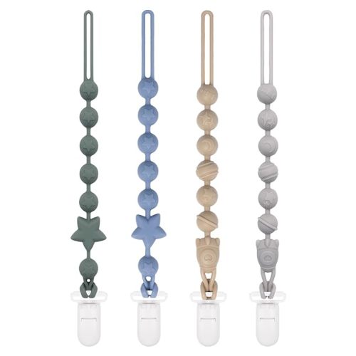 Babygoal Silicone Pacifier Clips 4 Pack, Pacifier Holder Clip for Baby Boy Girl Fits All Pacifier,Binky,Teething Toys and Teether-Neutral Color - boy color 02