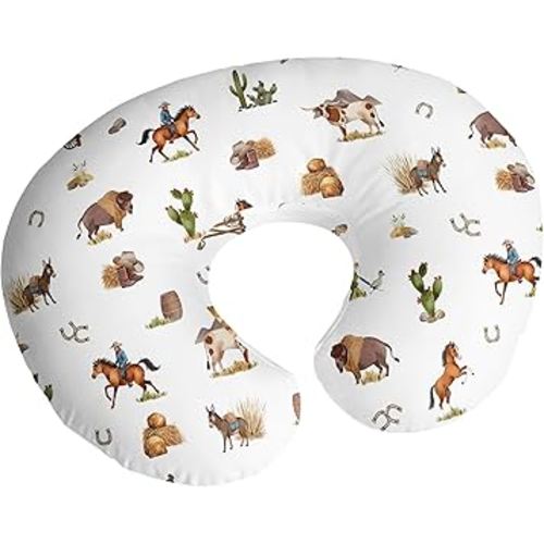 Sweet Jojo Designs Western Cowboy Boy Nursing Pillow Cover Baby Breastfeeding Slipcover Infant Newborn Nursery Bottle Breast Feeding Pillowcase (Pillow NOT Included) Wild West Horse Cow Farm Animal