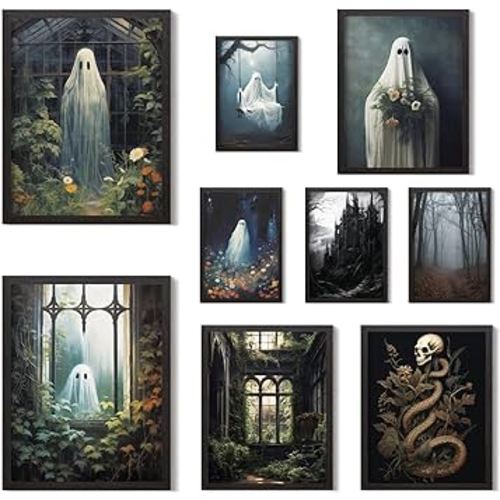 Putuo Decor Gothic Wall Decor Set Of 9, Spooky Canvas Art Wall Decor, Victorian Wall Decor for Bedroom, Antique Wall Art Creepy Art Prints Scary Picture Witch Decoration for Bedroom (UNFRAMED)
