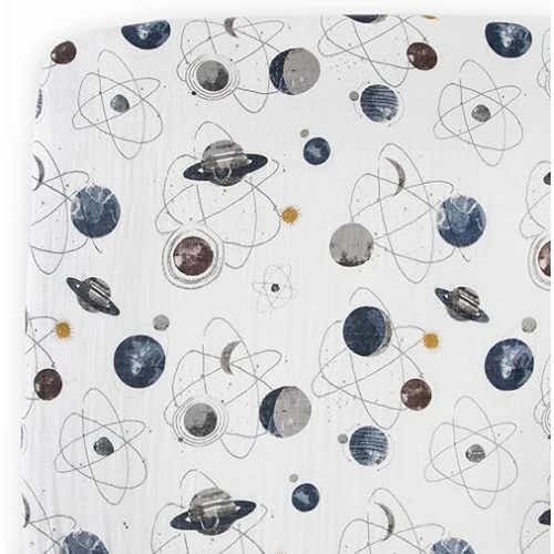 Little Unicorn Premium Crib Sheet | Breathable & Super-Soft Muslin Fabric (Planetary)