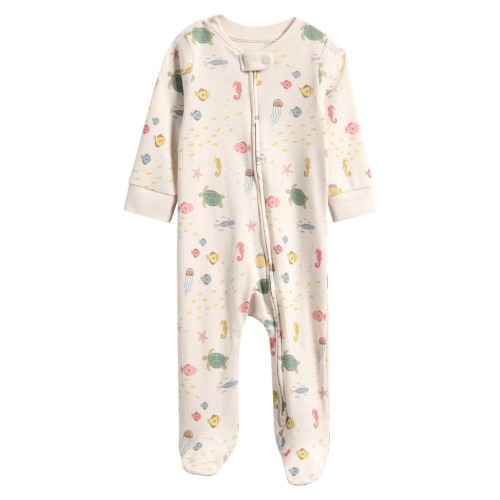 Sea Life Print Organic Cotton Footie, Newborn