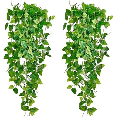 Fake Hanging Plants Vines(2pcs)for Room Decor, Artificial Ivy Greenery Garlands for Home Bedroom Living Aesthetic Kitchen Office Wall Patio Bookshelf,Indoor,Outdoor Farmhouse Decorations(No flowerpot)