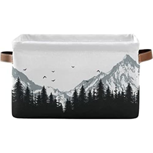 xigua Mountains Rectangular Storage Bin Canvas Square Storage Basket with Handles for Home,Office,Books,Nursery,Kid's Toys,Closet & Laundry