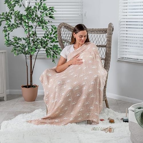 Comfy Cubs Muslin Swaddle Blankets Neutral Receiving Blanket Swaddling, Wrap for Boys and Girls, Baby Essentials, Registry & Gift (Sun, Rainbow, Rain, Doodle)